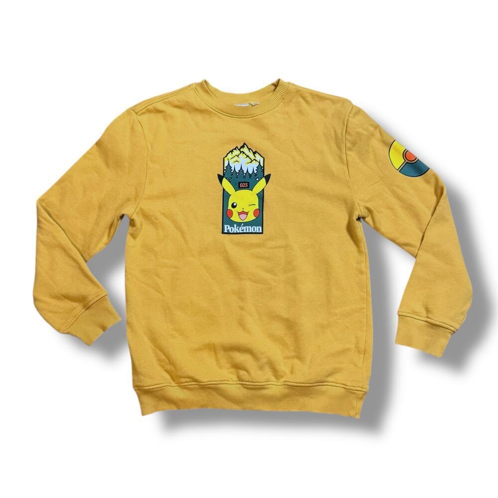 Pokémon Sweatshirt Kids Youth Unisex Gold Pikachu Graphic Pullover Sz XL
